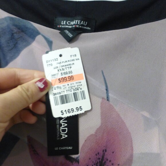 NWT LE CHATEAU black dress with pink and purple chiffon flowy floral layer - Picture 6 of 10